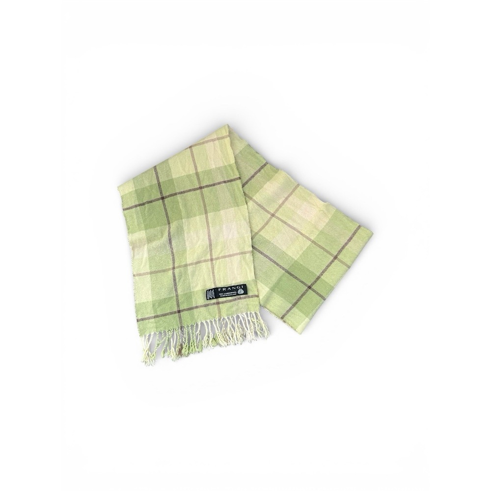 VTG‎ FRANGI Scarf 100% LAMBSWOOL MADE IN SCOTLAND Green Plaid W/Fringe 11.5"x68"